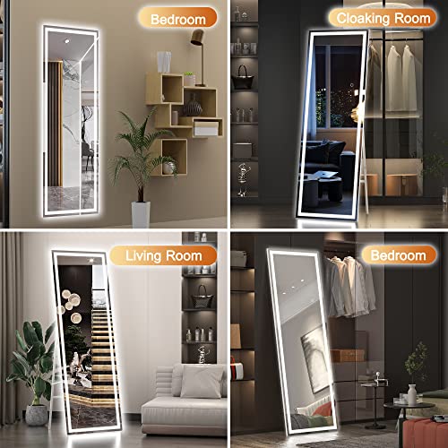 56" x 16" LED Full Length Floor Mirror, Dimmable Lighted Dressing Mirror