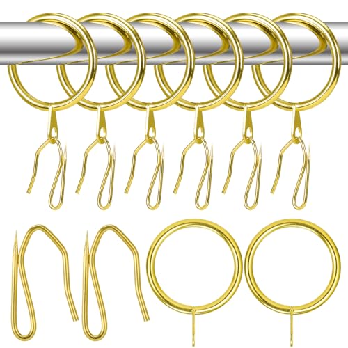 20-Pack Metal Curtain Rings with Hooks, 30mm Gold Drapery Pleat Set