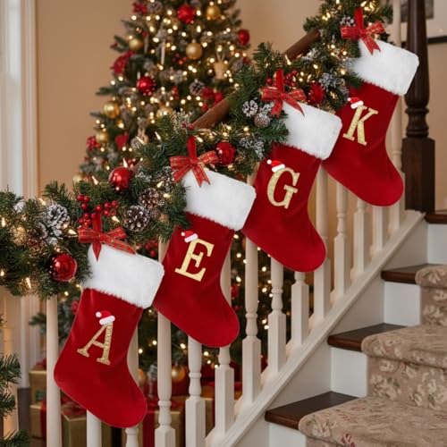 20-Inch Velvet Monogram Christmas Stocking with Initial Letter