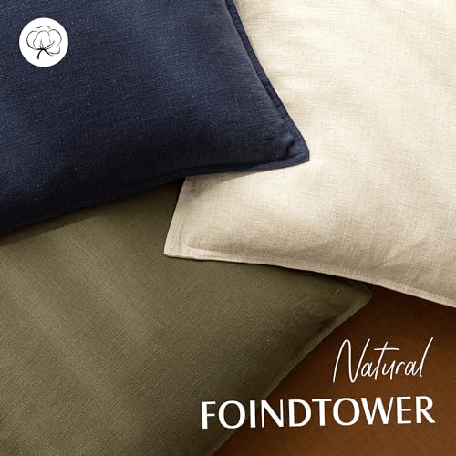 Boho Linen Throw Pillow Covers 20x20 Set of 2 - Neutral Beige Cushion Cases