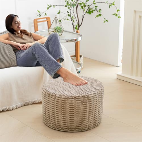 Round Foam Filled Pouf Ottoman, 20x14 Inch Fluffy Footrest Stool