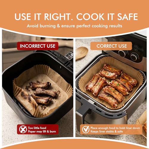 8-Inch Square Air Fryer Parchment Paper Liners, 300-Count Non-Stick Sheets