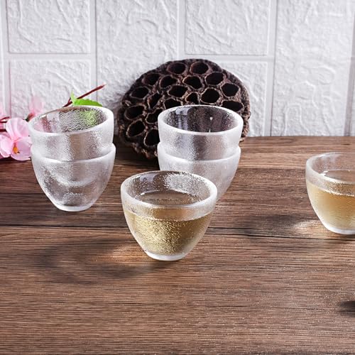 Whitenesser Set of 6 Glass Sake Cups 2.32'' Textured Clear Small Tasting Glasses