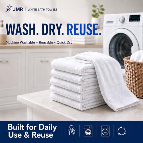 12-Pack White Cotton Bath Towels, 20x40 Lightweight Quick-Dry Utility Towels