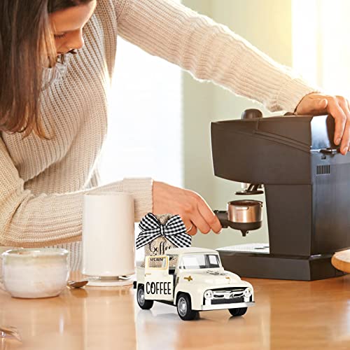 Mini Metal Truck Coffee Bar Decor with Burlap Sack Farmhouse Kitchen Tiered Tray