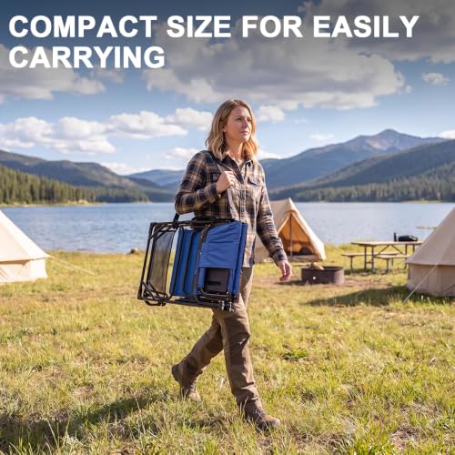 2 Pack Extra Tall Folding Camping Chairs with Side Table, 400 lb Capacity
