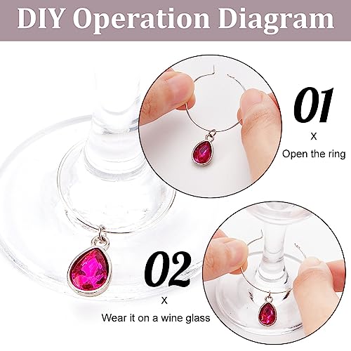 BENECREAT Rhinestone Party Wine Glass Charms 24 Pcs - Birthday Theme Drop & Flat Round Markers