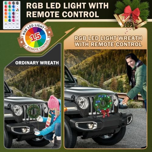 OVSOR 12 inch RGB LED Car Wreath with Remote - Decor for Car Grill