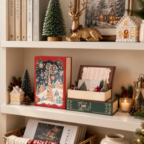 AELS 3-Piece Christmas Decorative Book Boxes with Hidden Storage – 8.3in, 7.1in, 5.9in