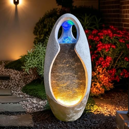 27.5-Inch Modern Floor Standing Water Fountain with Rotating LED Light Ball