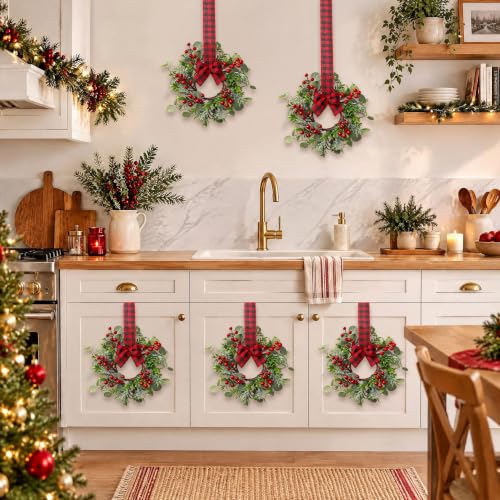 TOCHGREEN 8PCS Mini Christmas Candle Ring Wreaths - 9in Outer, 3in Inner Diameter