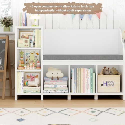 Kids Reading Nook with Bookshelf, Toy Storage Bench, and Mobile Toy Box