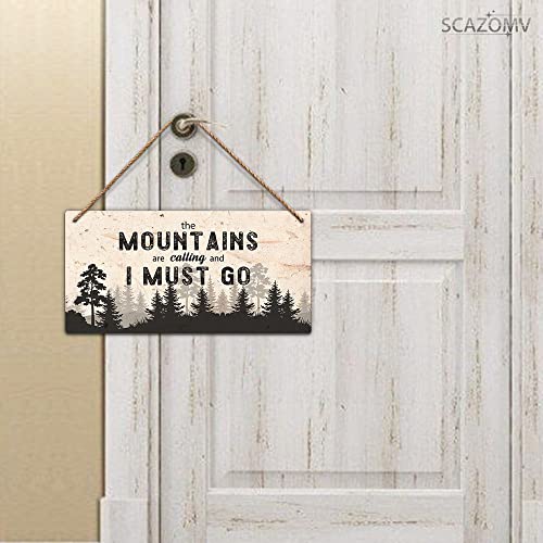 The Mountains Are Calling Wood Sign, 10x5 Inch Rustic Wall Hanging Plaque