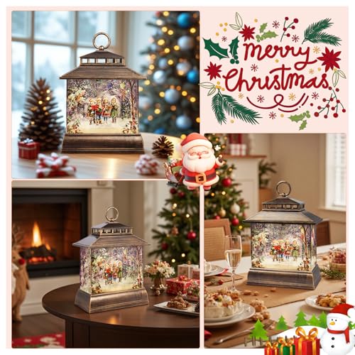 Musical Christmas Snow Globe Lantern with Remote, 8 Songs & 6H Timer