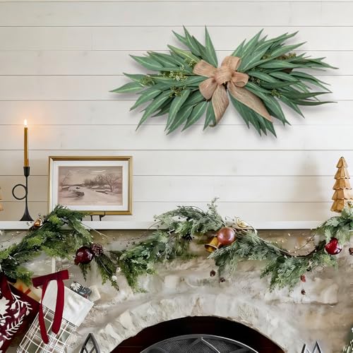 24-Inch Artificial Eucalyptus Greenery Swag with Rustic Linen Bow