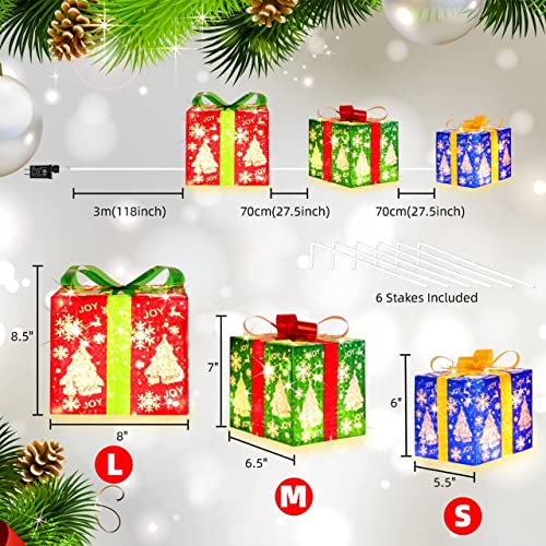 LAMPHOME 70 LED Lighted Gift Boxes Set of 3 — Snowflake Pattern Warm White with Flasher