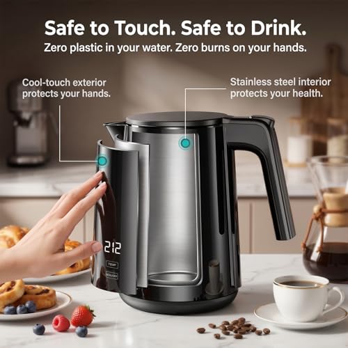 1.0L Electric Kettle, 1200W Fast Boil with 7 Temp Settings & Keep Warm
