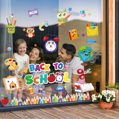 Back to School Window Clings Set - 9 Reusable Classroom Decorations