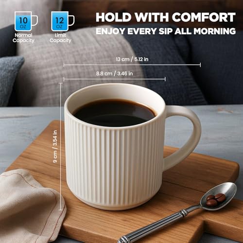 DeeCoo 12oz White Ceramic Coffee Mug Set of 4 - Microwave & Dishwasher Safe