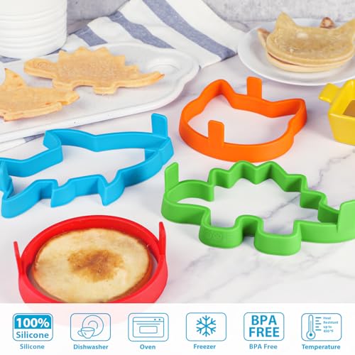 Silicone Pancake Molds 4 Pack Nonstick Fun Animal Shapes for Griddle