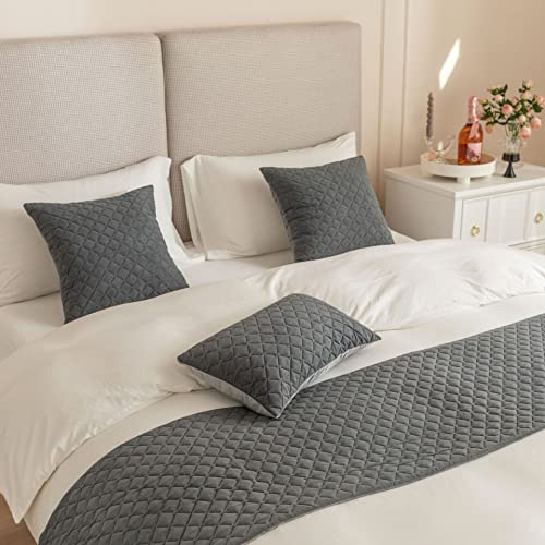 Gray Velvet Bed Runner for Queen Bed - Modern Foot of Bed Scarf 45x210cm