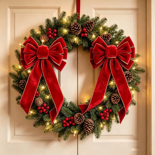 Medium Red Christmas Wreath Bow with Gold Edge - Holiday Decoration