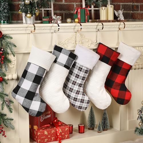 Amorita Red & Black Buffalo Plaid Christmas Stockings Set of 5 - 20 Inch Holiday Decor