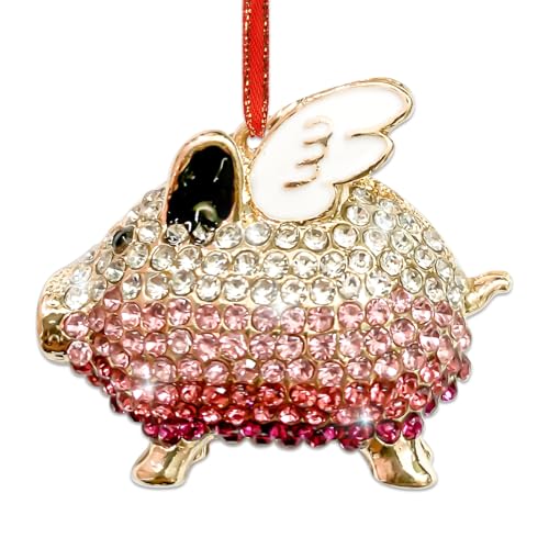 Pink Flying Pig Christmas Ornament with Rhinestones – JUESMOS Metal Decoration Keepsake
