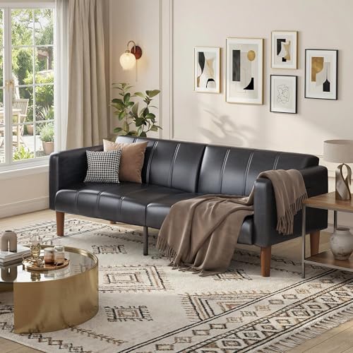 75-Inch Faux Leather Convertible Futon Sofa Bed with Adjustable Backrest
