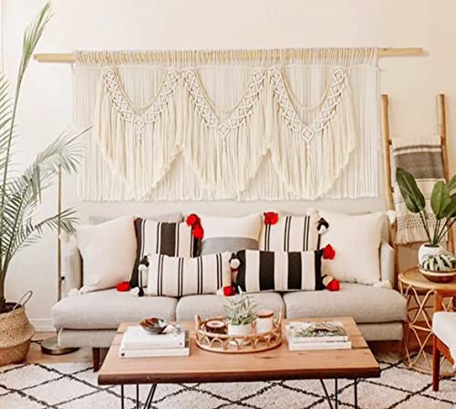 Extra Large Macrame Wall Hanging 75" x 35" Boho Hand-Woven Cotton Decor