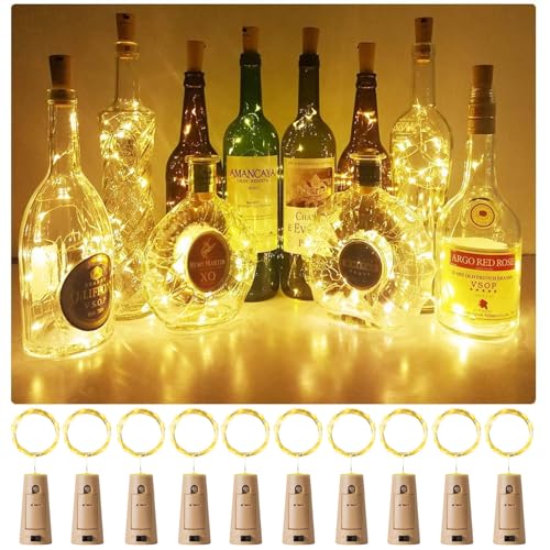 10-Pack Warm White LED Wine Bottle Cork Lights - 7ft Fairy String Lights