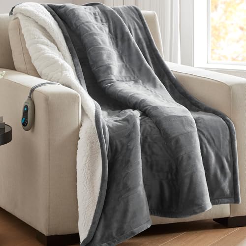 Reversible Heated Throw Blanket - Plush Sherpa Electric Blanket