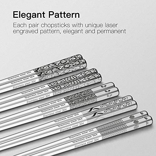 Reusable Stainless Steel Chopsticks Set, 5 Pairs Non-Slip Metal Flatware