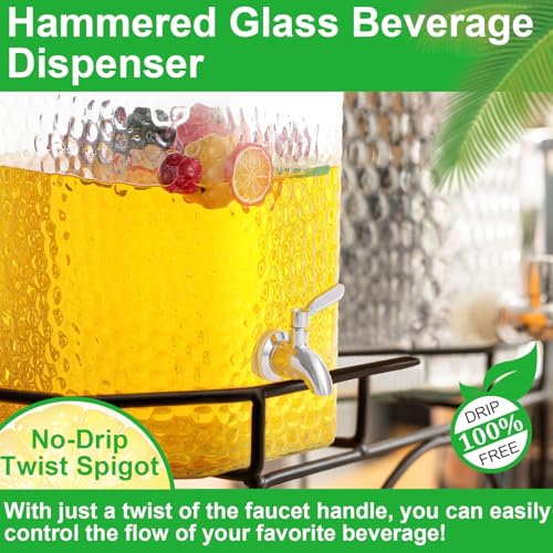 Tiangrid 2.5 Gallon Glass Drink Dispenser with Stainless Steel Spigot – Wide Mouth Party Beverage Jar, 1 Pack