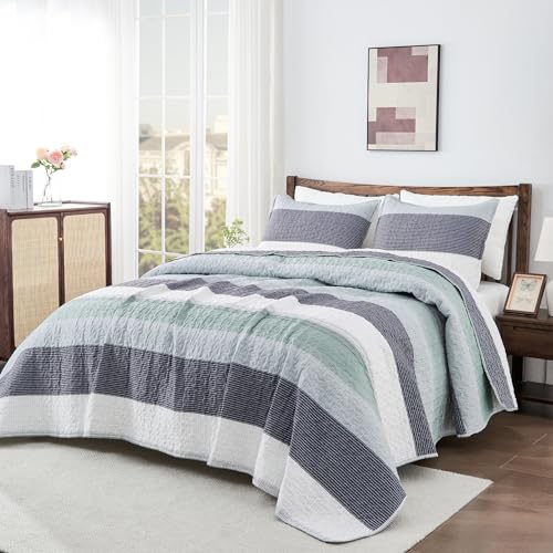 Andency 3-Piece Sage Green Quilt Set - Soft Lightweight Striped Bedspread