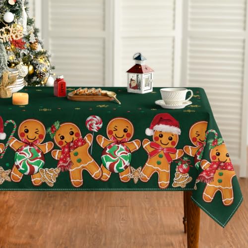 Horaldaily Christmas Tablecloth 60x84 Inch Green Rectangular Holiday Decor
