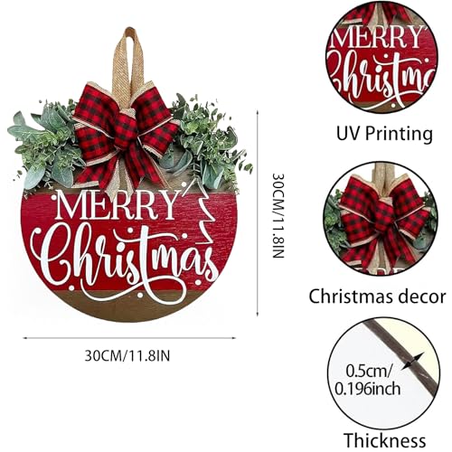 Ksdkrme Christmas Wreath for Front Door - Merry Christmas Door Hanger Sign Decor