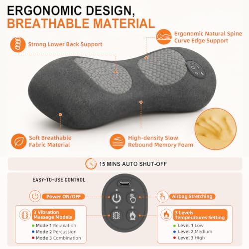 Cordless 3-in-1 Lumbar Support Massager with Heat & Stretch