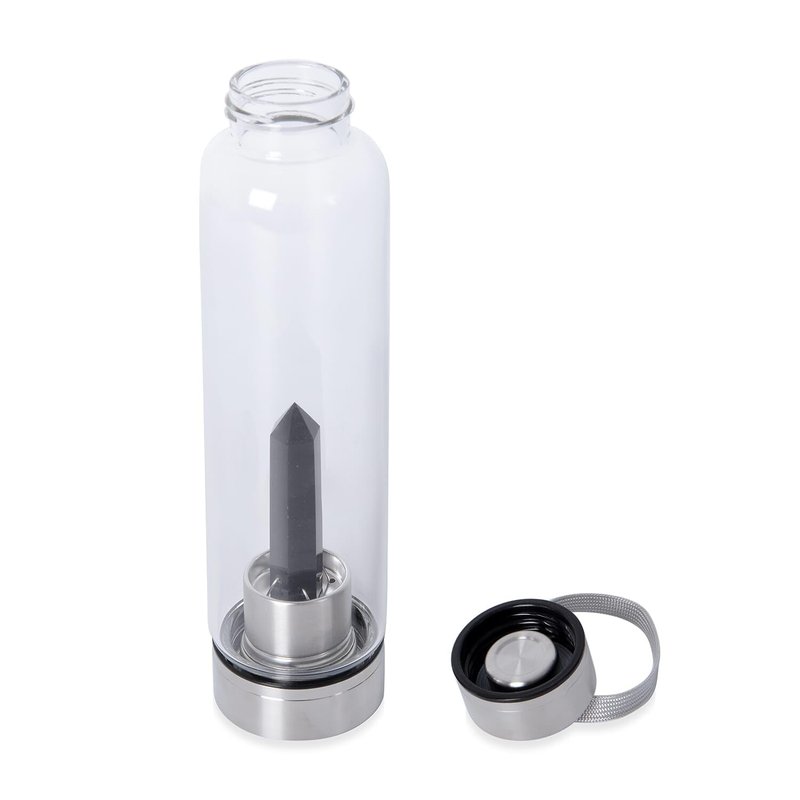 SHOP LC DELIVERING JOY Crystal Water Bottle Glass Clear Quartz with Spiritual Energy Stainless Steel Perfect for Yoga Meditation Healing Stones Birthday Christmas Gifts