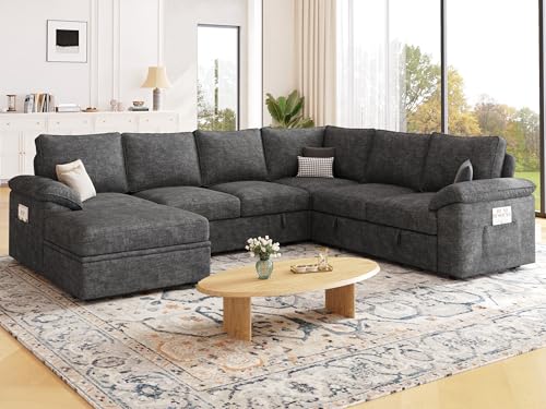 108-Inch U-Shaped Modular Sectional Sofa with Pull-Out Bed and Storage