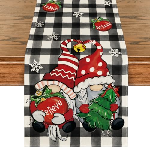 Artoid Mode Gnome Christmas Table Runner 13x72 Inch – Black/White