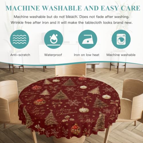 Merry Christmas Round Tablecloth 60 Inch - Waterproof Holiday Decor, Model: THIS listing: 60" (Round) / Merry Christmas-3