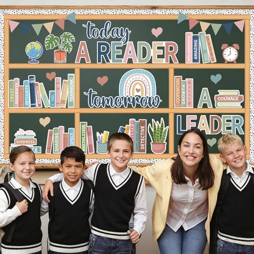 Boho Reading Bulletin Board Set, Book Themed Classroom Decor with Borders