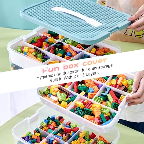 3-Layer Stackable Toy Storage Organizer with Building Plate Lid - Green
