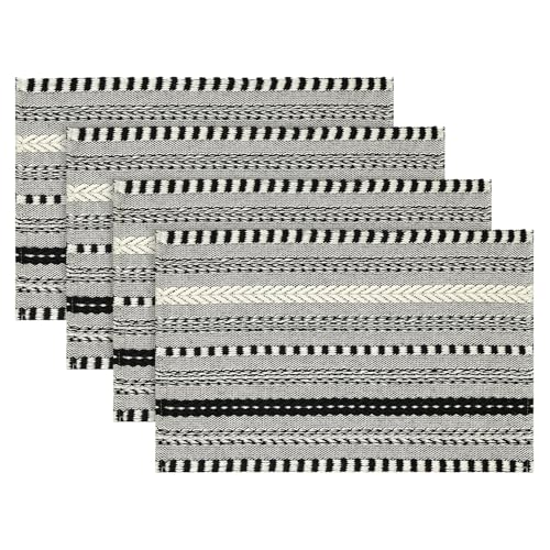 Woven Braided Stripe Placemats Set of 4, 12x18 Inch Farmhouse Table Mats