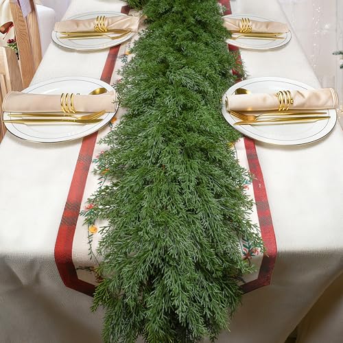 Palonu 1 Pcs 9ft Artificial Cedar Garland for Christmas Decor, Realistic Faux Greenery