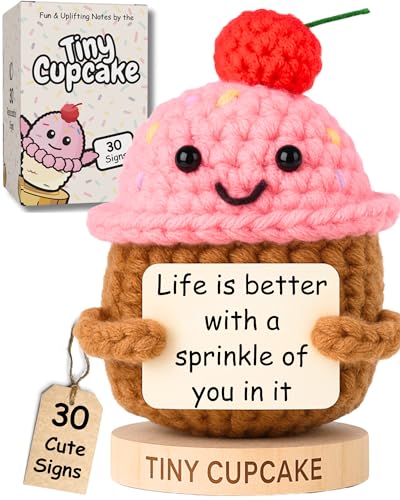 Handmade Crochet Cupcake Emotional Support Gift with 30 Affirmation Cards