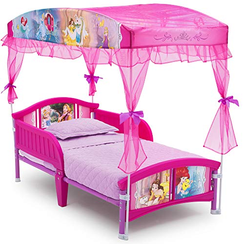 Princess Canopy Toddler Bed with Sheer Organza & Safety Guardrails