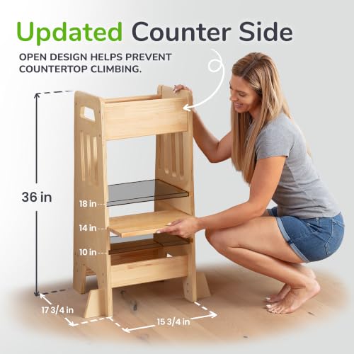 Adjustable Wooden Toddler Learning Tower with Safety Door & Non-Slip Steps