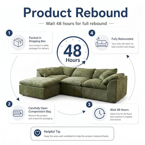 Oversized Modular Cloud Sectional Sofa with Chaise Lounge in Green Chenille